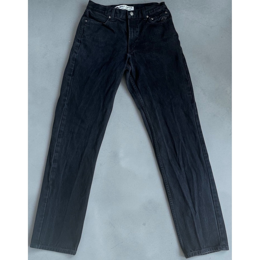 Vtg Harley-Davidson Mens Black Relaxed Leg Jeans 30x36 Bar & Shield Logo 2004